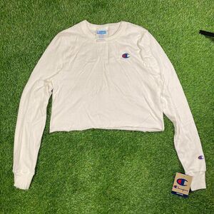 White Champion long sleeve cut off crop top shirt new with tags (XS)